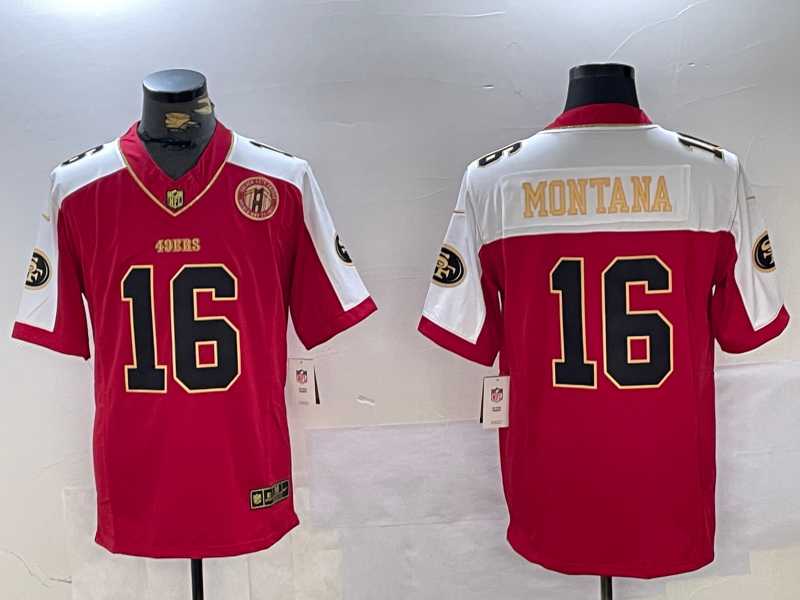 Men%27s San Francisco 49ers #16 Joe Montana Red Gold FUSE Gate Bridge Patch Vapor Limited Stitched Jersey Dzhi->san francisco 49ers->NFL Jersey